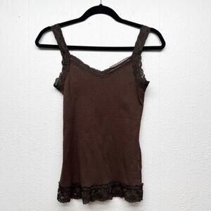 Y2K Grunge Lace Trim Ribbed Tank Top Juniors Medium Stretch Coquette Festival